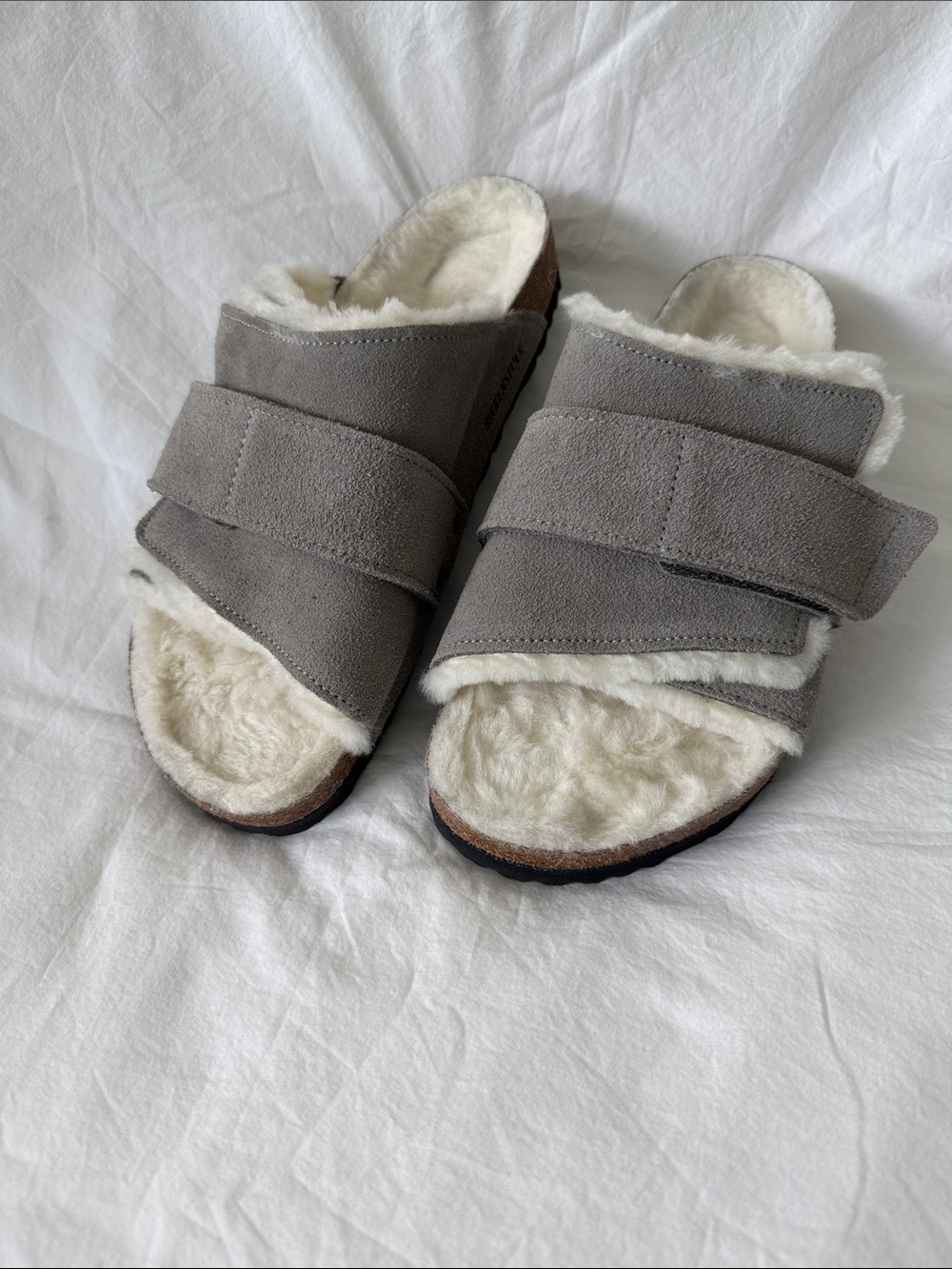 Men’s Birkenstock Cozy Grey Shearling-Lined Slide Sandals